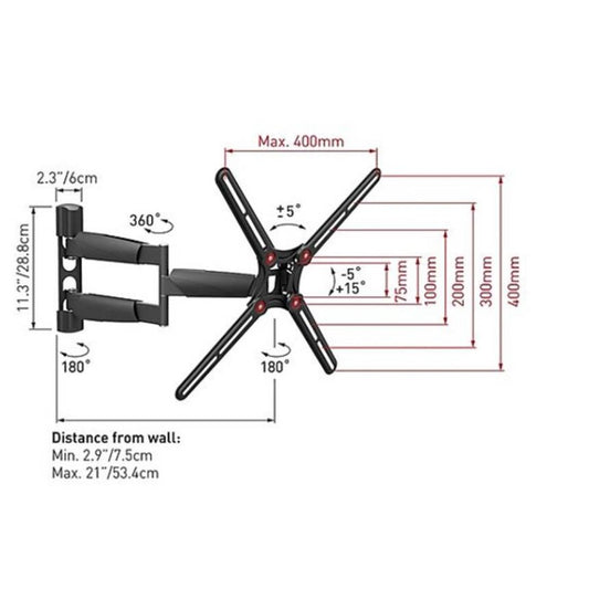 SOPORTE DE PARED BARKAN BM343 PARA PANTALLA 13 PULGADAS - 65 PULGADAS, HASTA 36.2KG, NEGRO