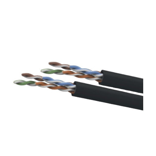 BOBINA UTP CAT5E PARA EXTERIOR SIN GEL, 4 PARES, 24 AWG, BOBINA DE 305 MTS, 100% COBRE, COLOR NEGRO