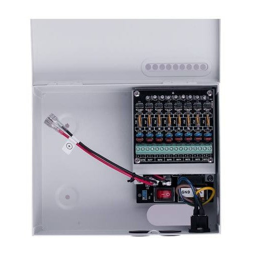 GABINETE FUENTE DE PODER, 8 CANALES, 12V/5A, SOPORTA BATERÍA DE GEL PARA RESPALDO DE CORRIENTE