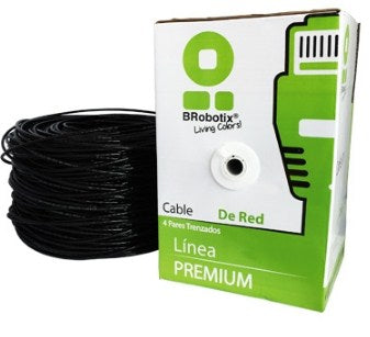 BOBINA UTP, CAT5E, 100 M, EXTERIOR DOBLE FORRO, NEGRO, CCA, BROBOTIX 055100