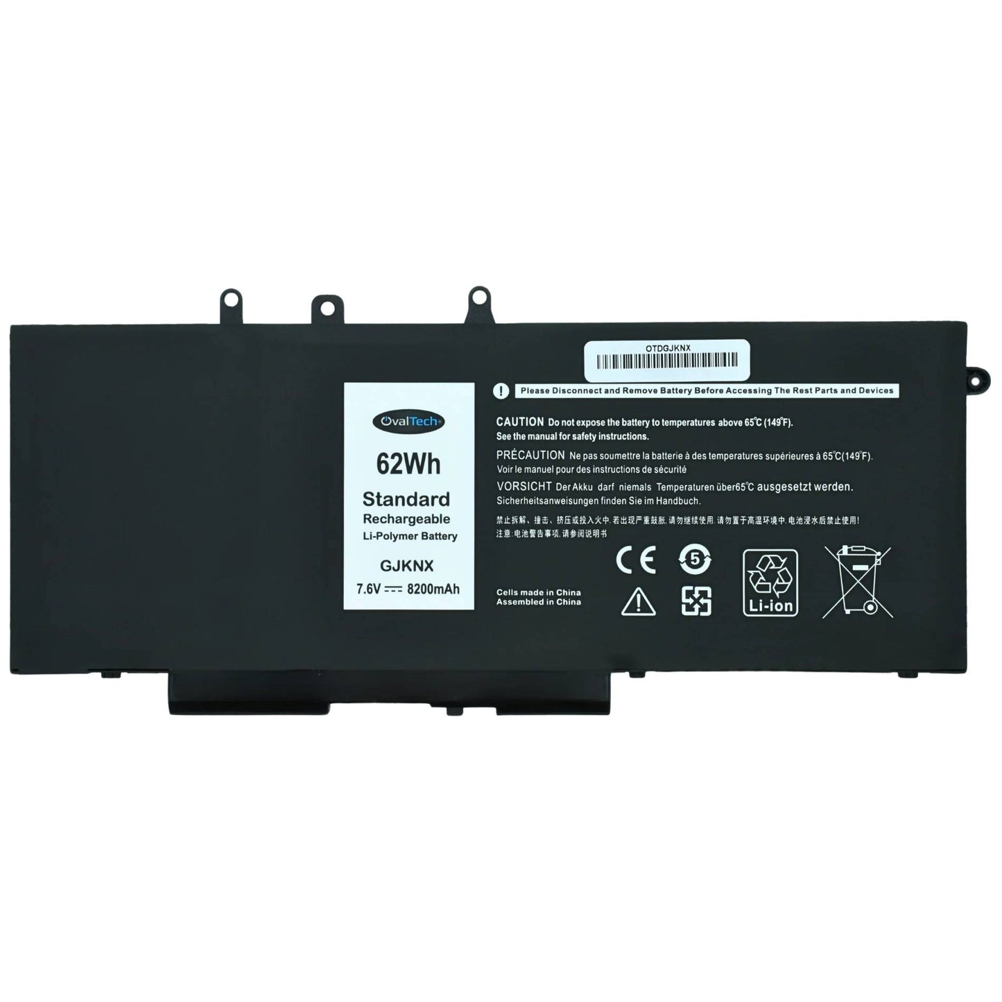 BATERIA PARA LAPTOP OTDGJKNX OVALTECH POLIMERO 7.7V PARA DELL LATITUDE 5480 5580 5280 5288 5290 5488 5490 GJKNX -8200MAH