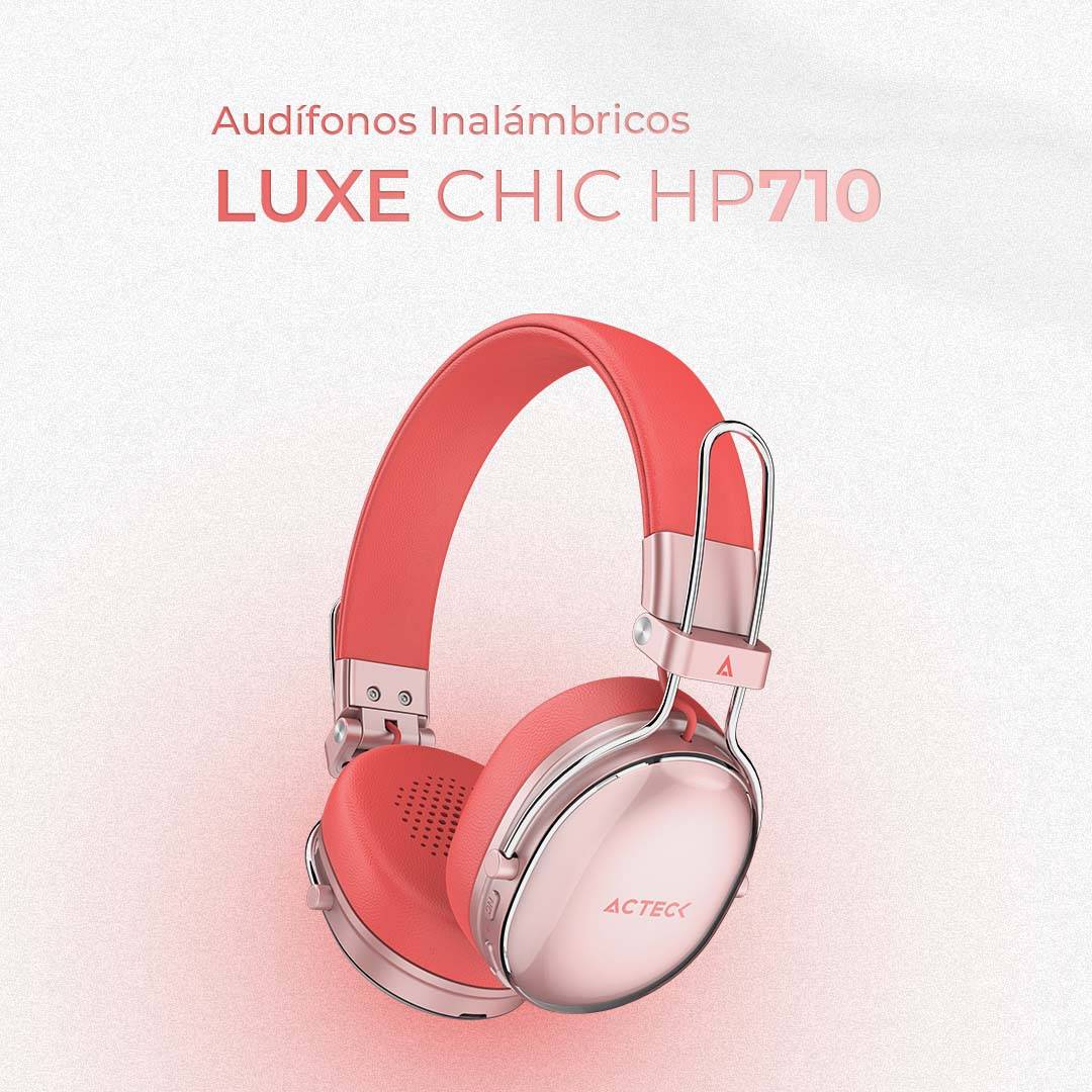 AUDÍFONOS INALÁMBRICOS BLUETOOTH LUXE CHIC HP710 ACTECK ELITE SERIES DURACIÓN DE BATERÍA HASTA 30H, COLOR SALMON. AC-940894