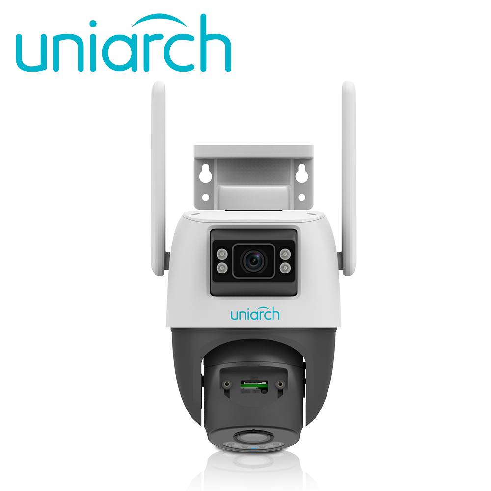 CÁMARA IP PTZ WIFI UNIARCH (UHO-P2S-M33F34) 3MP+3MP / LENTE FIJO / IR30M / MICROSD 512GB / MICRÓFONO + ALTAVOZ / IP66 / ULTRA265 / EXTERIOR