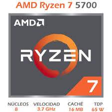 AMD RYZEN 7 5700, 8 NÚCLEOS, SOCKET AM4, CON VENTILADOR, SE REQUIERE UNA TARJETA GRÁFICA INDEPENDIENTE.