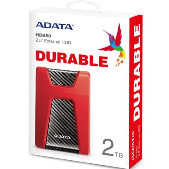 DISCO DURO EXTERNO ADATA HD650, 2 TB, USB 3.2 GEN1 (COMPATIBLE CON LAS VERSIONES ANTERIORES USB 2.0), 2.5 PULGADAS, ROJO