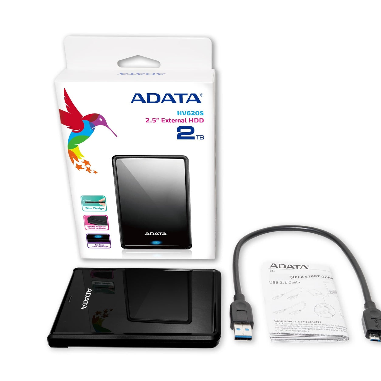 DISCO DURO EXTERNO ADATA HV620S, 4 TB, USB 3.2 GEN1 (COMPATIBLE CON LAS VERSIONES ANTERIORES USB 2.0), 2.5 PULGADAS, NEGRO