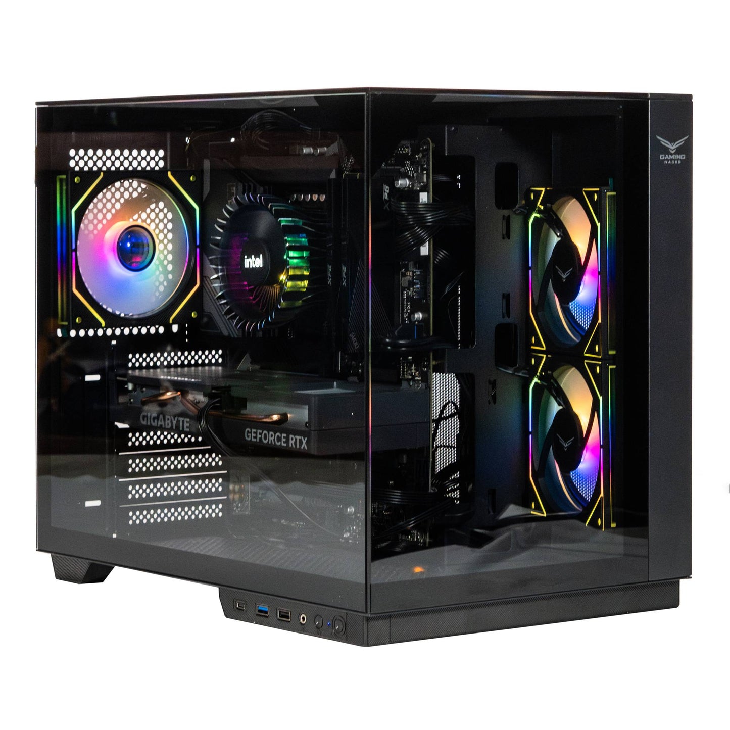 GABINETE GAMER ITX, MICROATX, ATX CRISTAL TEMPLADO, VENTILADORES 2 FRONTALES, 1 POSTERIOR ARGB, USB 3.0 X1, USB C X1, USB 1.1 X1 HD AUDIO X1 NA-0638