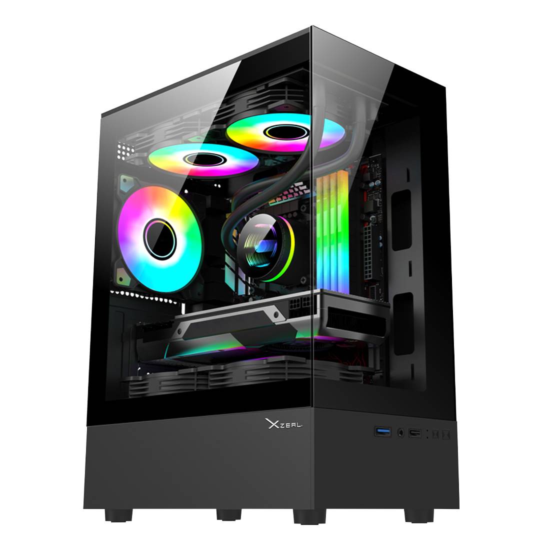 GABINETE XZEAL X-ZYNERGY M-ATX/ITX XZGAZNY1B ESPACIOS PCI 4 ESPACIOS DE EXPANSIÓN RGB, NEGRO