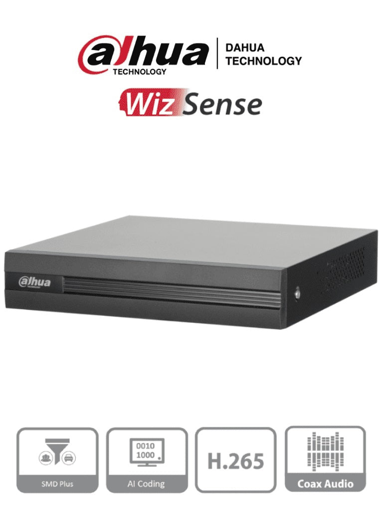 DAHUA XVR1B04H-I DVR 4 CH 5MP LITE WIZS H.265+. SOPORTA 4 CH + 2 IP, O HASTA 6 CH IP. SMD+ 1 PUERTO SATA DE HASTA 6TB