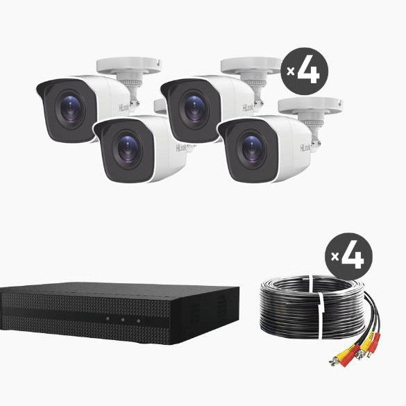 KIT TURBOHD 1080P / DVR 4 CANALES / 4 CÁMARAS BALA DE METAL / H.265+ / 1 FUENTE DE PODER PROFESIONAL / ACCESORIOS DE INSTALACIÓN