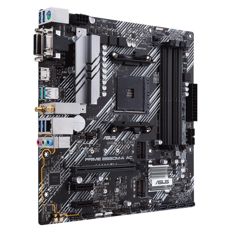 TARJETA MADRE ASUS PRIME B550M-A AC,MICRO ATX, AMD,RYZEN AM4, PCIE 4, HDMI / D-SUB / DVI, SATA 6 GBPS, USB 3.2 GEN 2, AURA SYNC.