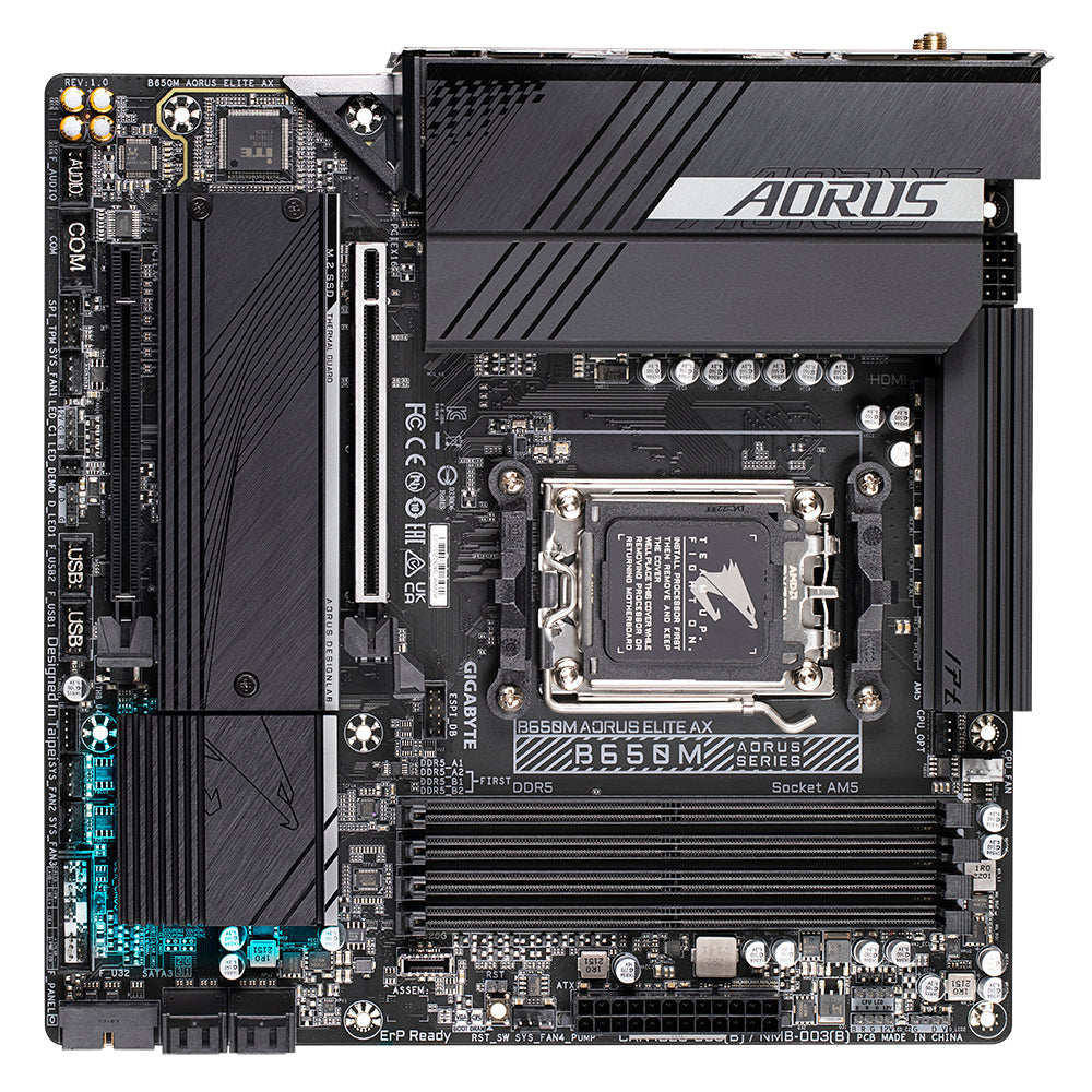MOTHERBOARD GIGABYTE B650M AORUS ELITE AX PROCESADOR AMD SOCKET AM5, SUPPORT FOR: AMD RYZEN