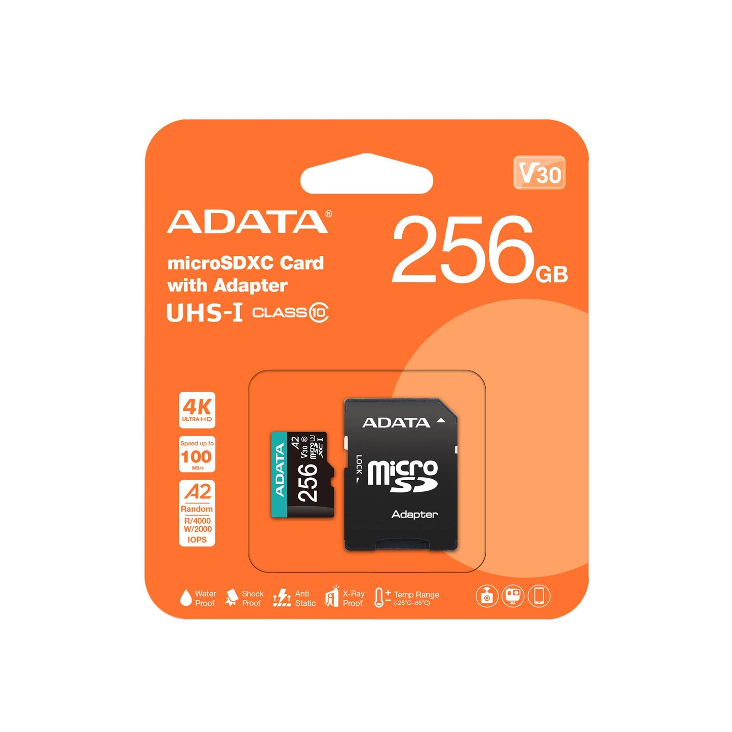 MICRO SECURE DIGITAL ADATA AUSDX256GUI3V30SA2-RA1, 256 MB, NEGRO, CLASE 10