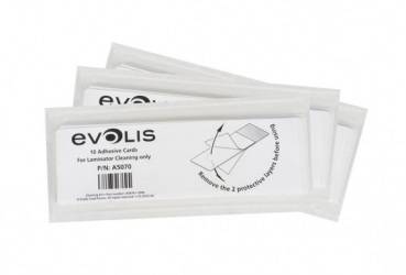 TARJETAS ADHESIVAS PARA LAMINADOR EVOLIS A5070, COLOR BLANCO, LIMPIADOR