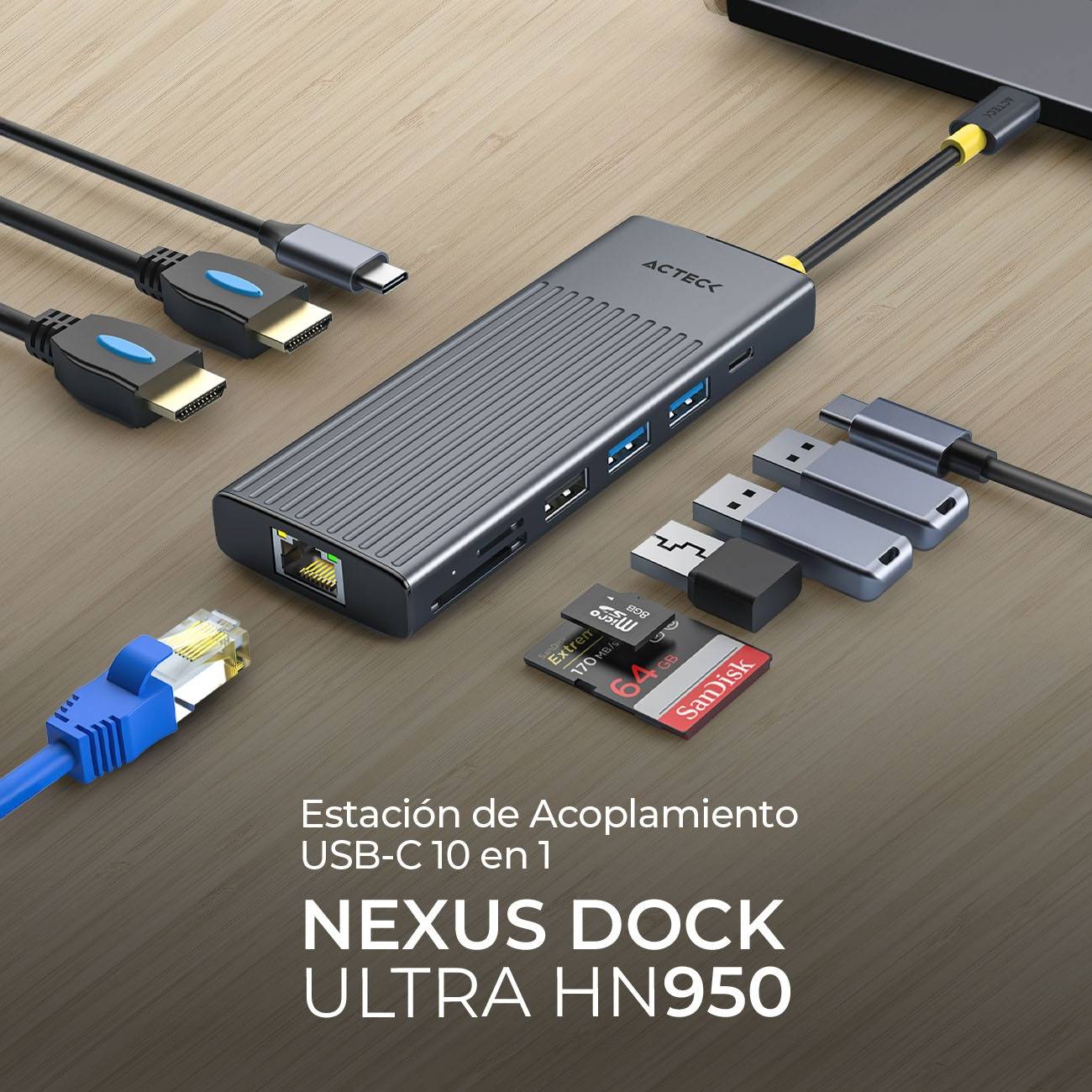 HUB USB 10 EN 1 NEXUS DOCK ULTRA HN950 ACTECK  HUB  10 EN 1