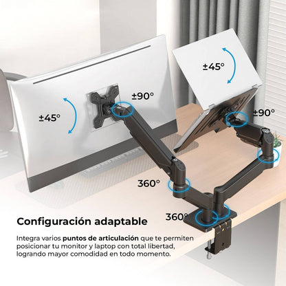 SOPORTE 2 EN 1 ENFORCE MOTION SM729 ACTECK  SOPORTE PARA MONITOR Y LAPTOP 2 EN 1 PARA  ESCRITORIO CON C-CLAMP