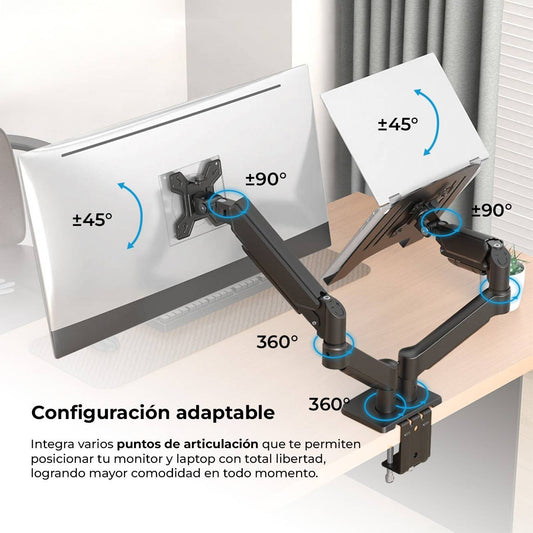 SOPORTE 2 EN 1 ENFORCE MOTION SM729 ACTECK  SOPORTE PARA MONITOR Y LAPTOP 2 EN 1 PARA  ESCRITORIO CON C-CLAMP