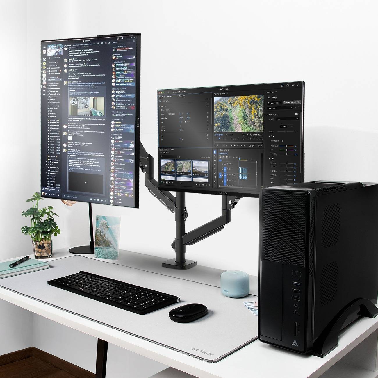 SOPORTE DOBLE MONITOR ENFORCE MOTION SM728  ACTECK SOPORTE ARTICULADO PARA DOBLE MONITOR CON AJUSTE DE ALTURA Y C-CLAMP