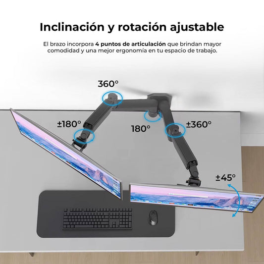SOPORTE DOBLE MONITOR ENFORCE MOTION SM727  ACTECK SOPORTE DE PARED ARTICULADO PARA DOBLE MONITOR