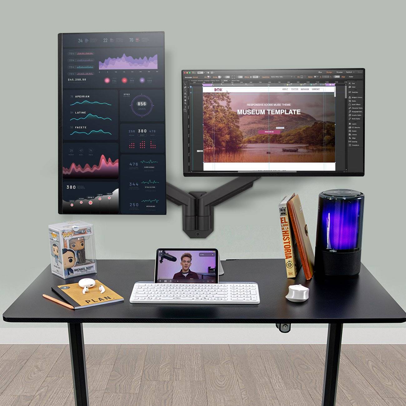 SOPORTE DOBLE MONITOR ENFORCE MOTION SM727  ACTECK SOPORTE DE PARED ARTICULADO PARA DOBLE MONITOR