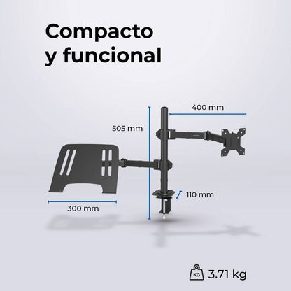 SOPORTE DOBLE PARA MONITOR/LAPTOP  ENFORCE ZONE SM525  ACTECK SOPORTE DOBLE ARTICULADO PARA MONITOR/LAPTOP CON ALTURA AJUSTABLE CON C-CLAMP