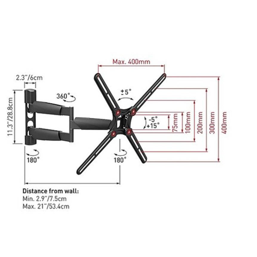 SOPORTE DE PARED BARKAN BM343 PARA PANTALLA 13 PULGADAS - 65 PULGADAS, HASTA 36.2KG, NEGRO