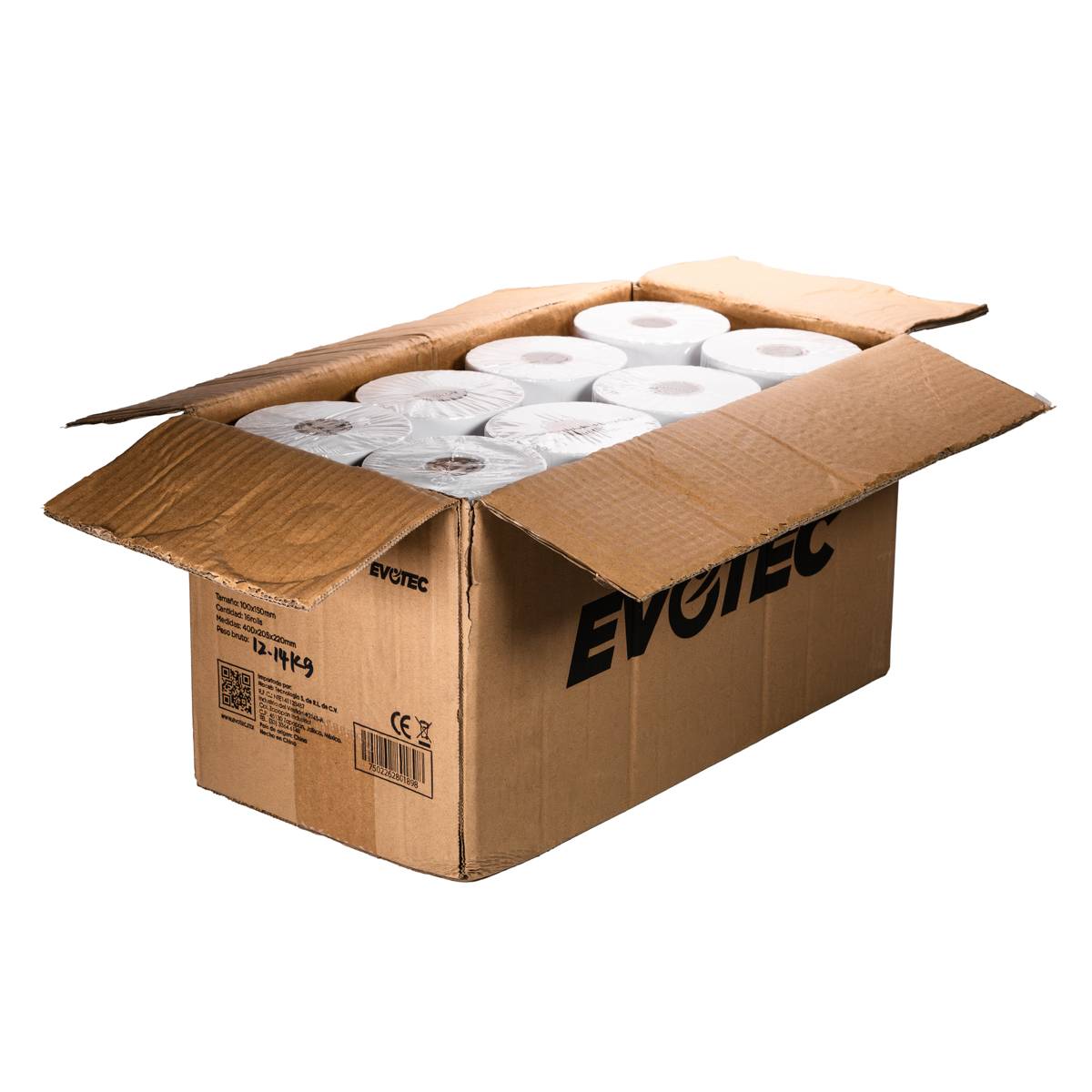 EVOTEC CAJA CON 16 ROLLOS DE ETIQUETAS TERMICAS 10*15CM EV-3012C