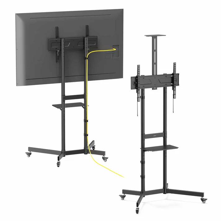 SOPORTE TV TIPO CARRO, 37 A 70, HASTA 70 KG (154 LB), INCLINACIÓN DE -10 A 5°, REPISAS PARA CÁMARA Y AV, RUEDAS CON FRENOS Y PVC, MANHATTAN 462716