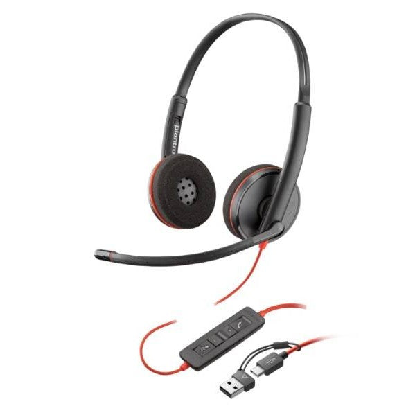 HP POLY BLACKWIRE 3220, USB-C CON ADAPTADOR USB-C/A, ALAMBRICOS, BINAURAL