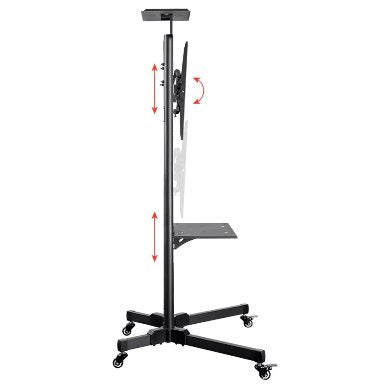SOPORTE DE PISO, MÓVIL, PARA PANTALLA BROBOTIX 963050, 50 KG, ACERO LAMINADO EN FRÍO, 32 PULGADAS, 70 PULGADAS, PANTALLAS