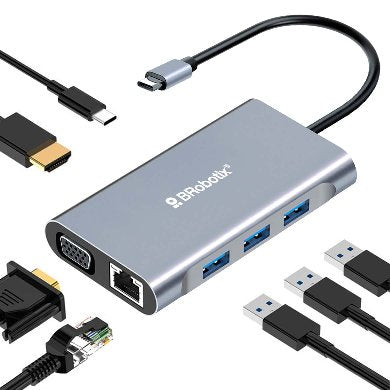 DOCKING STATION USB C, 7 EN 1, HDMI/RJ45 RJ45 10/100 A/USB C/VGA. BROBOTIX 60001202
