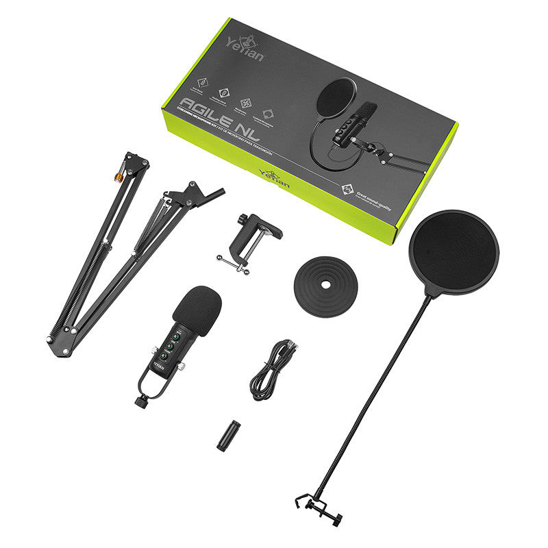YEYIAN MICROFONO CONDENSADOR KIT STREAMING AGILE NL, BLACK, BRAZO DE TIJERA, SOPORTE  U, MONT ANTICHOQUE, FILTRO, MONT EN MESA USB B-USB A YSA-UCHQ-01