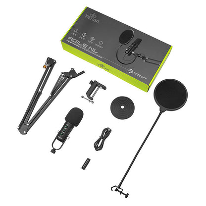 YEYIAN MICROFONO CONDENSADOR KIT STREAMING AGILE NL, BLACK, BRAZO DE TIJERA, SOPORTE  U, MONT ANTICHOQUE, FILTRO, MONT EN MESA USB B-USB A YSA-UCHQ-01