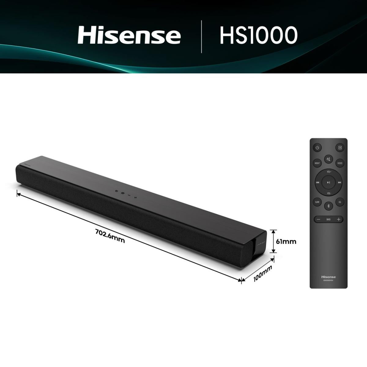 BARRA DE SONIDO HISENSE HS1000,  BLUETOOTH. CANALES 2.0