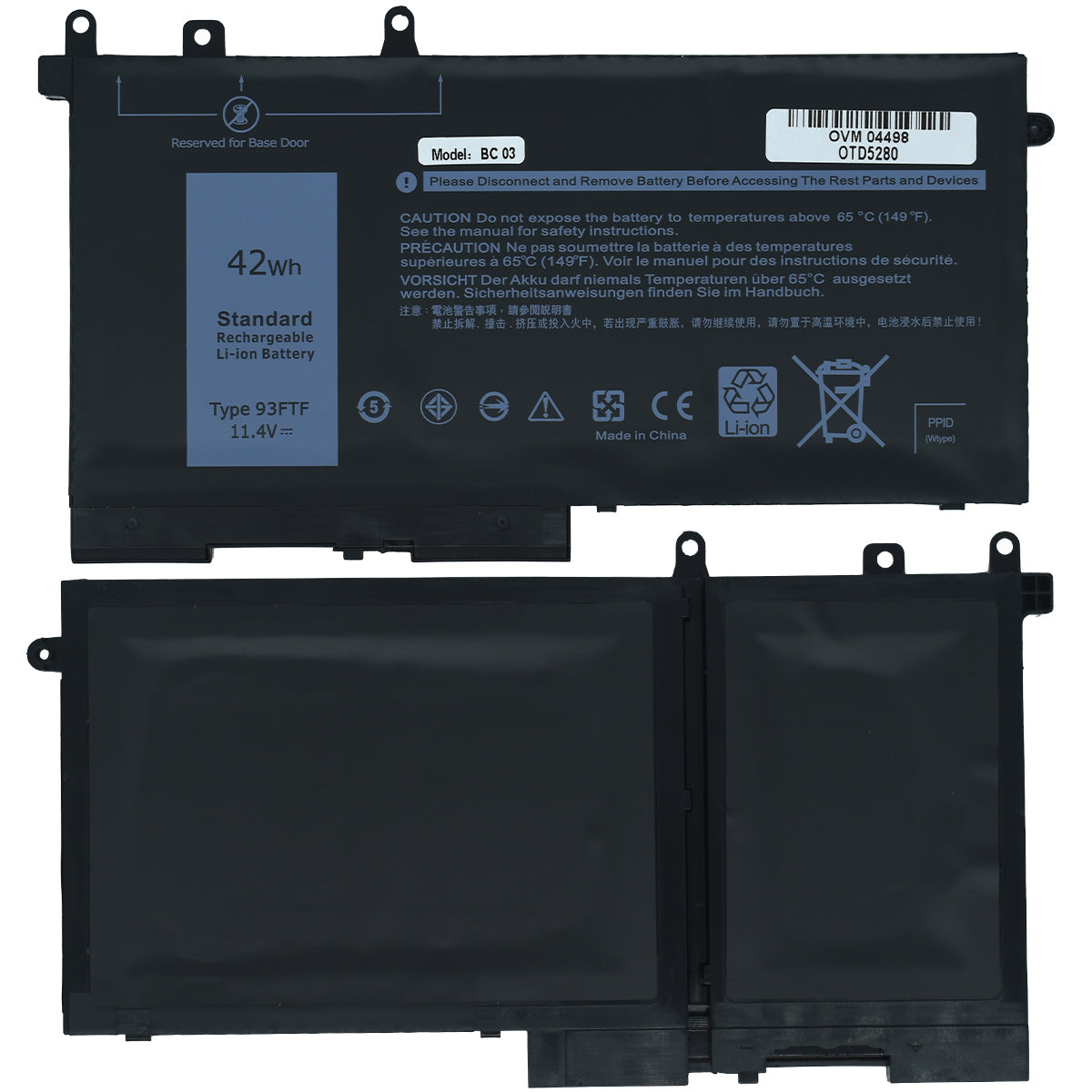 BATERIA PARA LAPTOP OTD5280 OVALTECH POLIMERO 11.4V PARA DELL 5280 5290 5480 5490 5580 5590 SERIES 3DDDG 3VC9Y 03VC9Y O3VC9Y 4YFVG 45N3J 451-BBZP