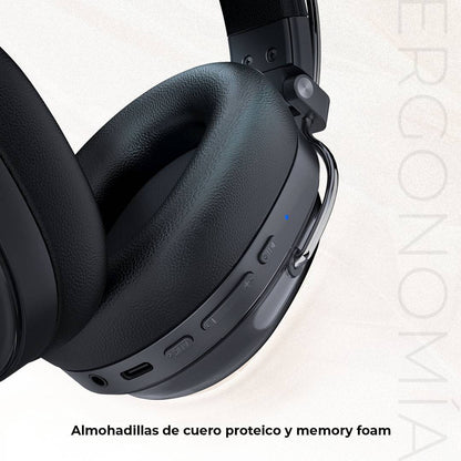 AUDÍFONOS INALÁMBRICOS BLUETOOTH LUXE PURE HP730 ACTECK ELITE SERIES CANCELACIÓN DE RUIDO ACTIVO  HIBRIDO, COLOR NEGRO. AC-940870