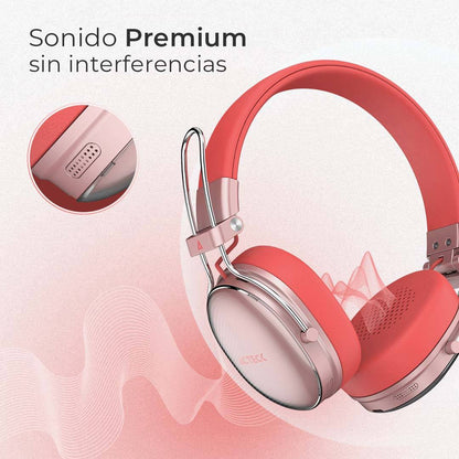 AUDÍFONOS INALÁMBRICOS BLUETOOTH LUXE CHIC HP710 ACTECK ELITE SERIES DURACIÓN DE BATERÍA HASTA 30H, COLOR SALMON. AC-940894