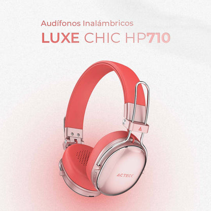 AUDÍFONOS INALÁMBRICOS BLUETOOTH LUXE CHIC HP710 ACTECK ELITE SERIES DURACIÓN DE BATERÍA HASTA 30H, COLOR SALMON. AC-940894