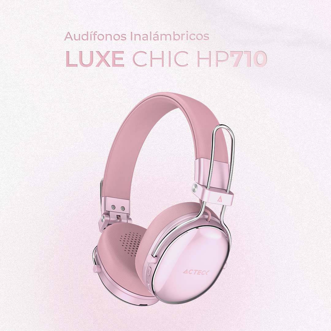 AUDÍFONOS INALÁMBRICOS BLUETOOTH LUXE CHIC HP710 ACTECK ELITE SERIES DURACIÓN DE BATERÍA HASTA 30H, COLOR ROSA. AC-940900