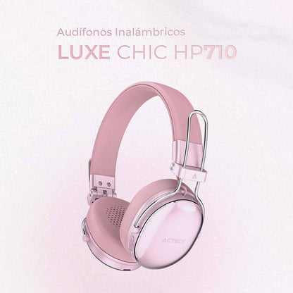 AUDÍFONOS INALÁMBRICOS BLUETOOTH LUXE CHIC HP710 ACTECK ELITE SERIES DURACIÓN DE BATERÍA HASTA 30H, COLOR ROSA. AC-940900