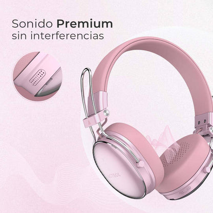 AUDÍFONOS INALÁMBRICOS BLUETOOTH LUXE CHIC HP710 ACTECK ELITE SERIES DURACIÓN DE BATERÍA HASTA 30H, COLOR ROSA. AC-940900