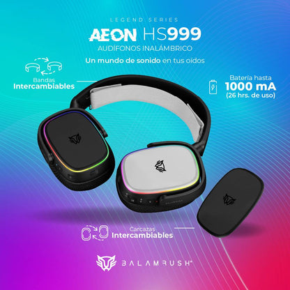 AUDÍFONOS 7.1CH INALÁMBRICOS AEON HS999 BALAM RUSH  CONEXIÓN BT/ RF 2.4GHZ, MICRÓFONO DESMONTABLE, BANDAS Y CARCAZAS INTERCAMBIABLES