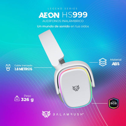 AUDÍFONOS 7.1CH INALÁMBRICOS AEON HS999 BALAM RUSH  CONEXIÓN BT/ RF 2.4GHZ, MICRÓFONO DESMONTABLE, BANDAS Y CARCAZAS INTERCAMBIABLES