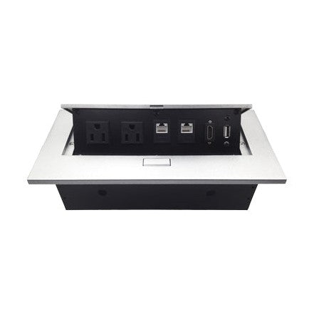 CAJA DE MESA, RJ45 CAT 6, HDMI, USB V2.0, NEMA 5-15R, PLATA, BROBOTIX 171224