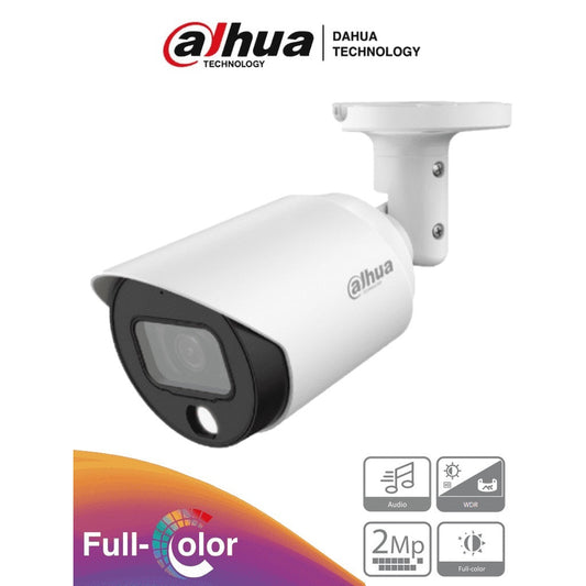 DAHUA HAC-HFW1239TN-A-LED-0360B  - CAMARA BALA FULL COLOR DE 2 MEGAPIXELES/ 1080P/ MICROFONO/3.6MM/ METALICA/ WDR REAL DE 130 DB/ LEDS PARA 20 MTS/ IP67