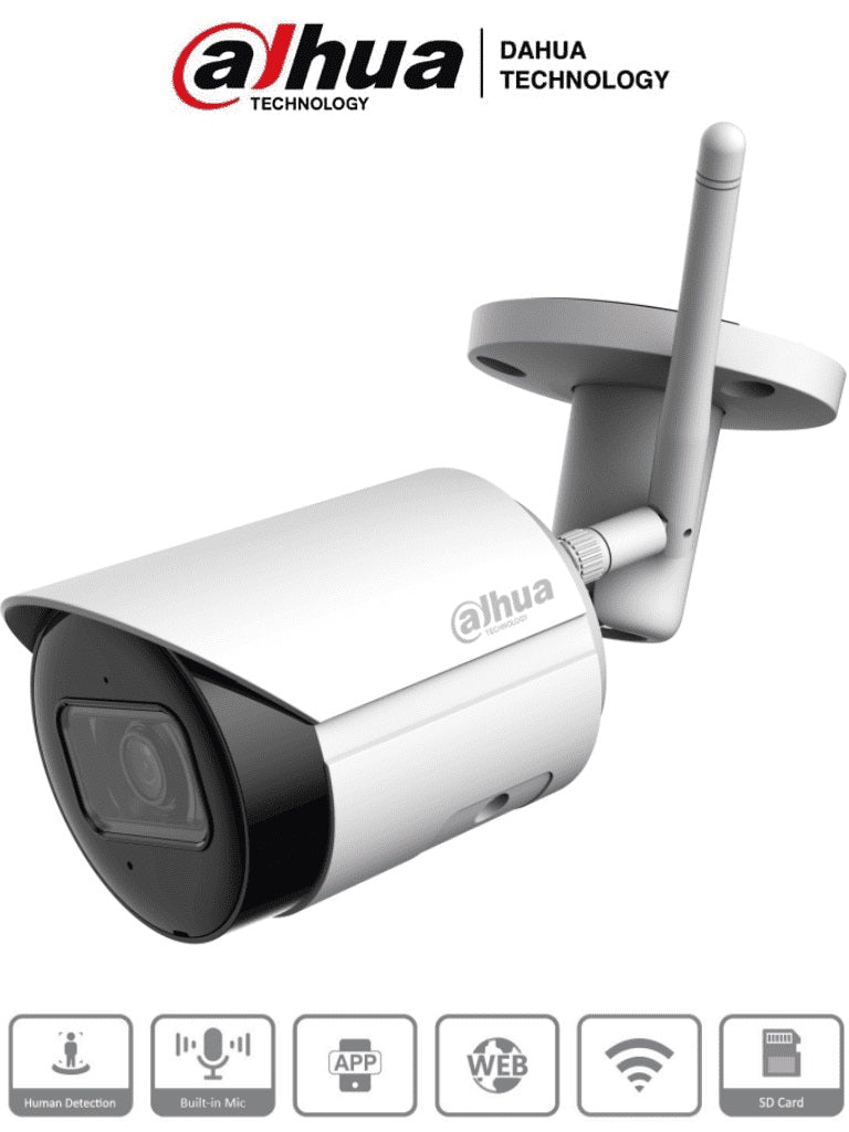 DAHUA IPC-HFW1430DS-SAW - CAMARA IP BALA  WIFI DE 4 MP/ LENTE DE 2.8MM/ 90°/ H.265+/ IR DE 30 MTS/ INTEGRADO/ RANURA PARA MICROSD/ METALICA/ IP67/ DWD