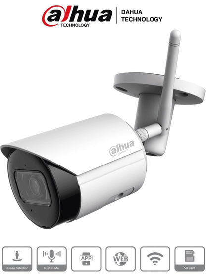 DAHUA IPC-HFW1430DS-SAW - CAMARA IP BALA  WIFI DE 4 MP/ LENTE DE 2.8MM/ 90°/ H.265+/ IR DE 30 MTS/ INTEGRADO/ RANURA PARA MICROSD/ METALICA/ IP67/ DWD