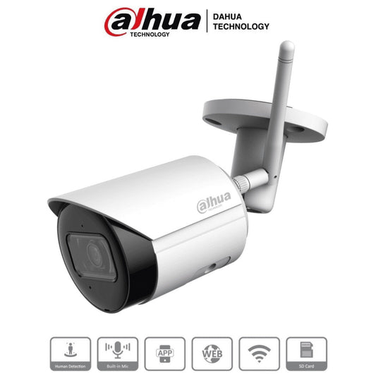 DAHUA IPC-HFW1430DS-SAW - CAMARA IP BALA  WIFI DE 4 MP/ LENTE DE 2.8MM/ 90°/ H.265+/ IR DE 30 MTS/ INTEGRADO/ RANURA PARA MICROSD/ METALICA/ IP67/ DWD