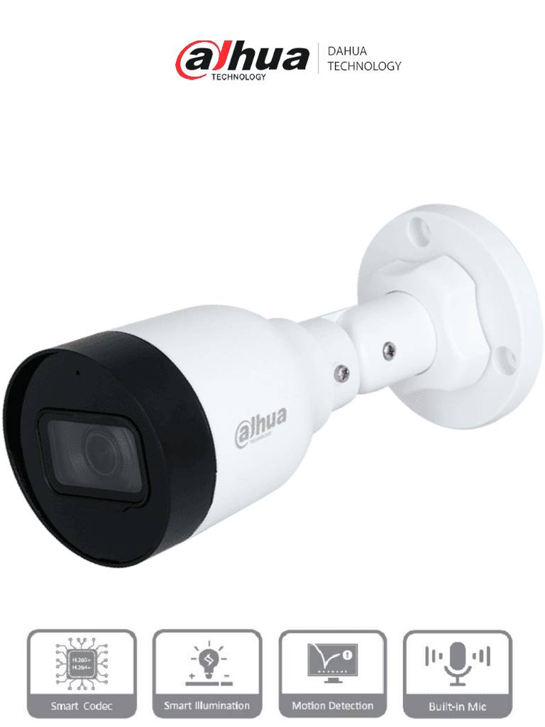 DAHUA IPC-HFW1230S1-A - CÁMARA IP BULLET DE 2MP, LENTE DE 2.8MM, ÁNGULO DE VISIÓN DE 102 GRADOS, MICRÓFONO INTEGRADO, COMPRESIÓN H.265+, IR DE 30M, PROTECC