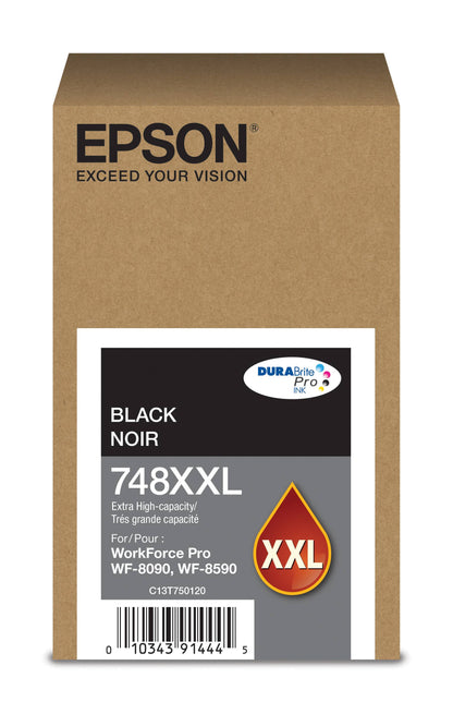 CARTUCHO DE TINTA NEGRO EPSON T748XXL120-AL, EXTRA ALTA, RENDIMIENTO PROMEDIO DE 10,000 PAG, CAPACIDAD DE 200ML, COMPATIBLE PARA WORKFORCE PRO WF-6590 Y WO